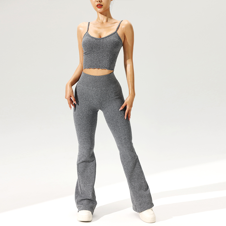 2pcs/set Seamless Flared Pants - Tank Top Ribbed 评论和价格