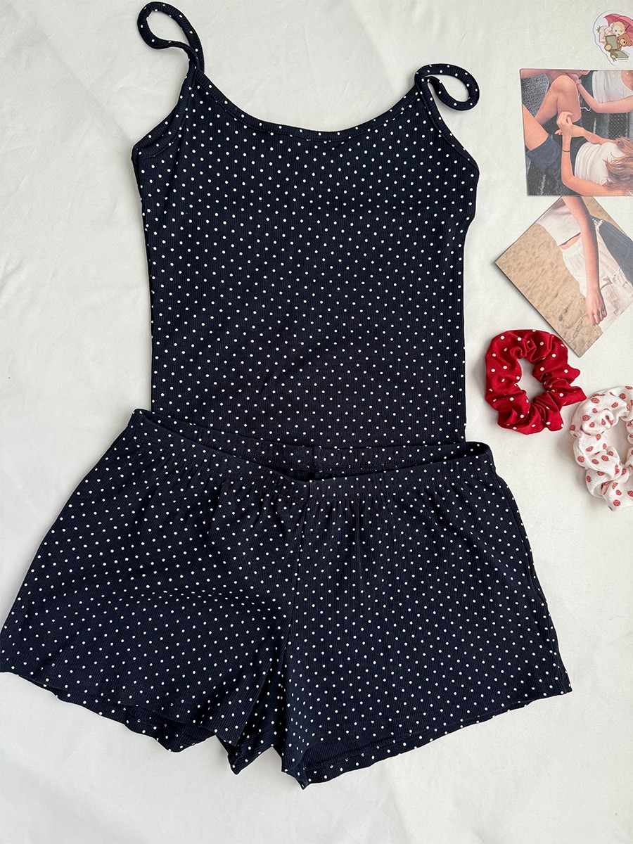 Navy Dot Ribbed Shorts Sets Wo - Tank Top Ribbed 评论和价格