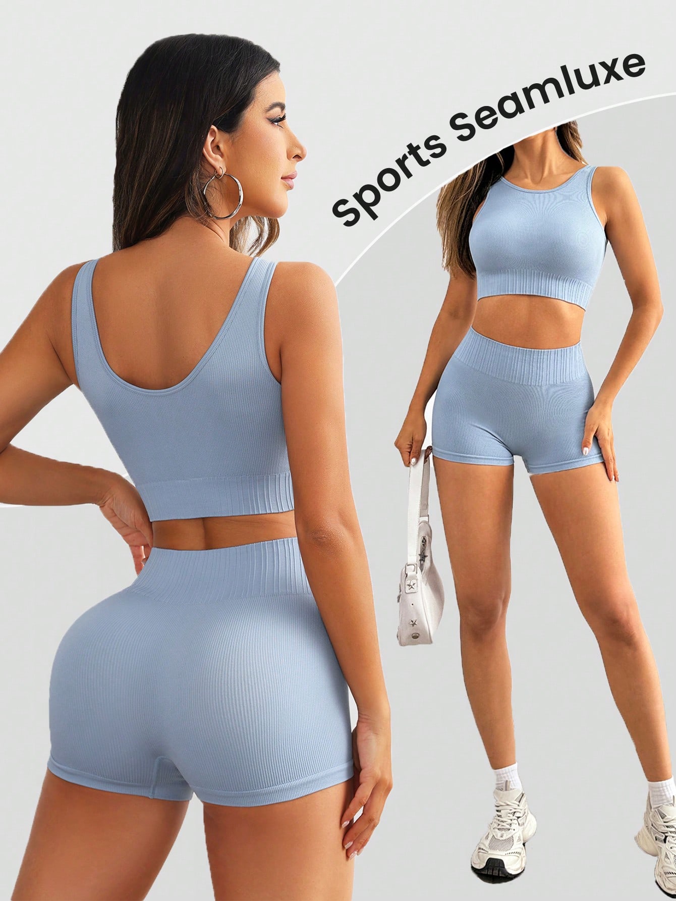 Women Seamless Ribbed Yoga Set - Tank Top Ribbed 评论和价格